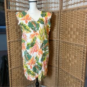 Nicole Miller linen Vibrant Leaf Print Midi Dress